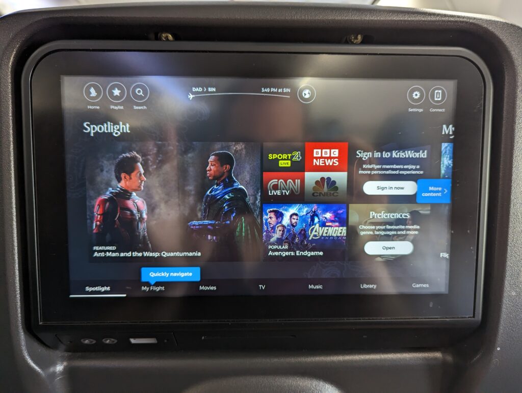 Singapore Airlines 737 Max 8 Economy In Seat entertainment 