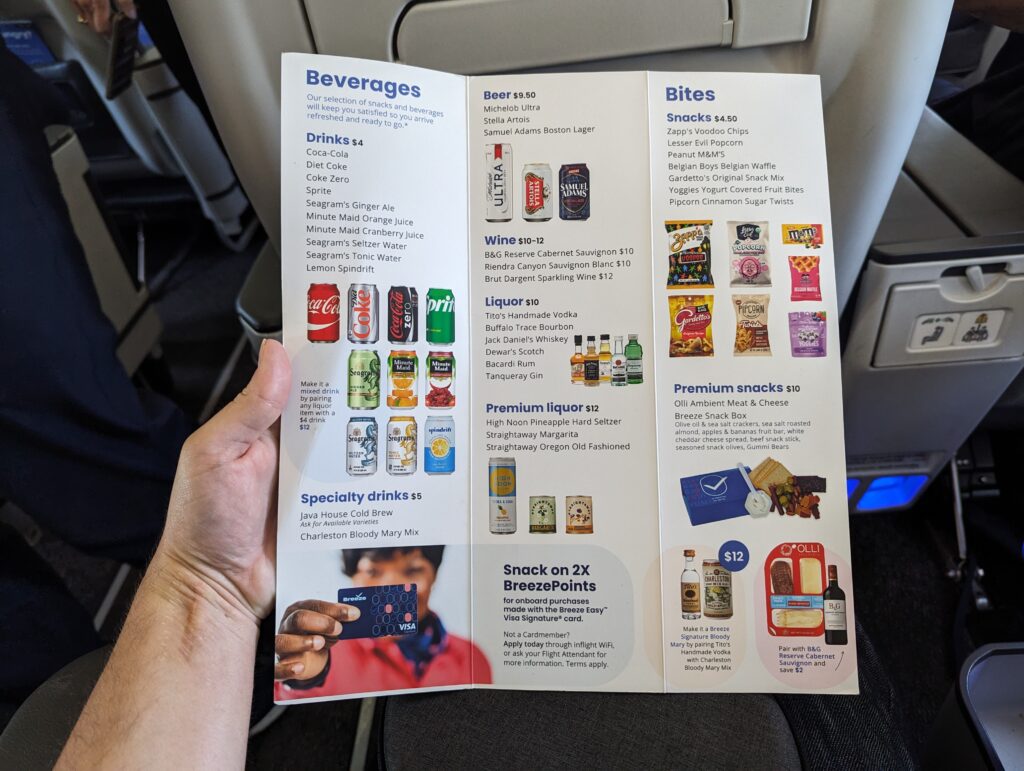 Breeze Airways A220-300 Drinks and Snacks