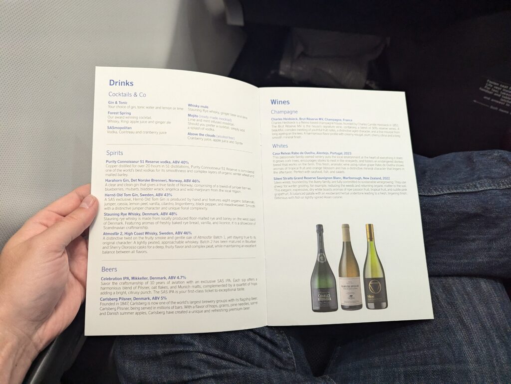 SAS A330-300 Business Class Menu