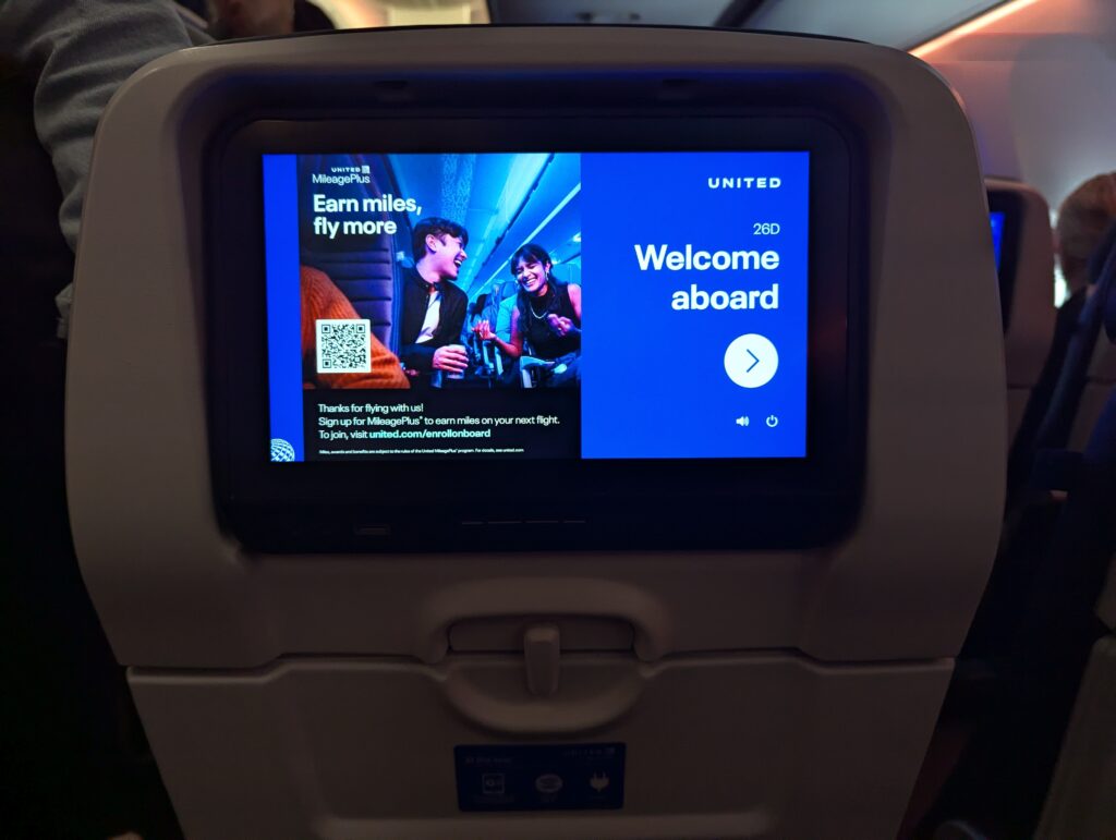 United Airlines 737 Max 8 Economy In seat entertainment 