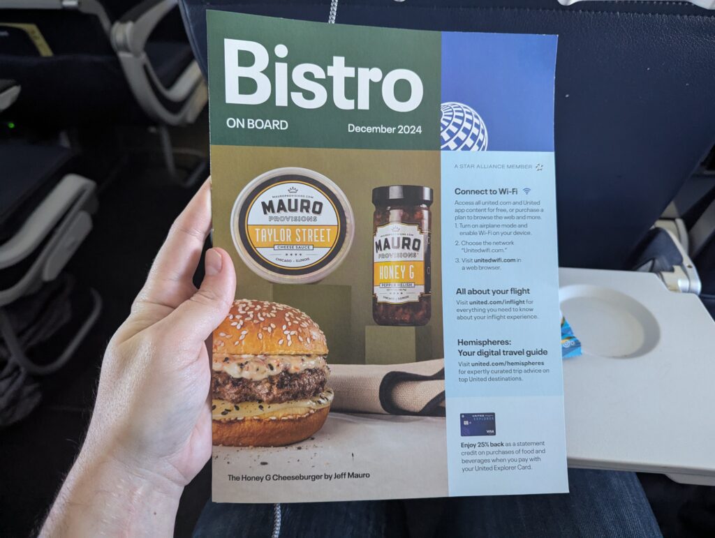 United Airlines 737 In Flight Menu