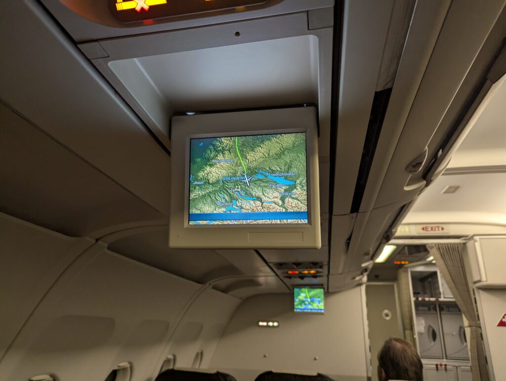 Swiss A320 Business Class Cabin In Flight Overhead moving map
