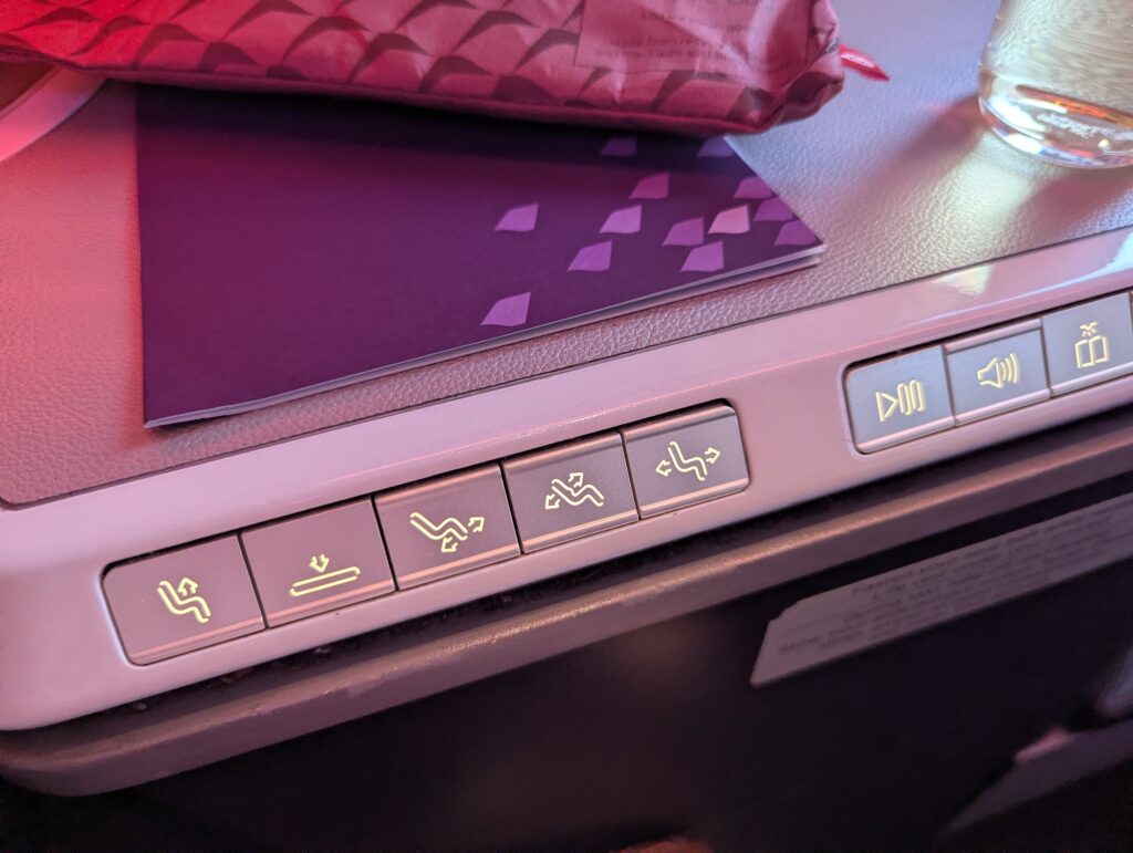 Virgin Atlantic A350-900 Upper Class Seat Controls
