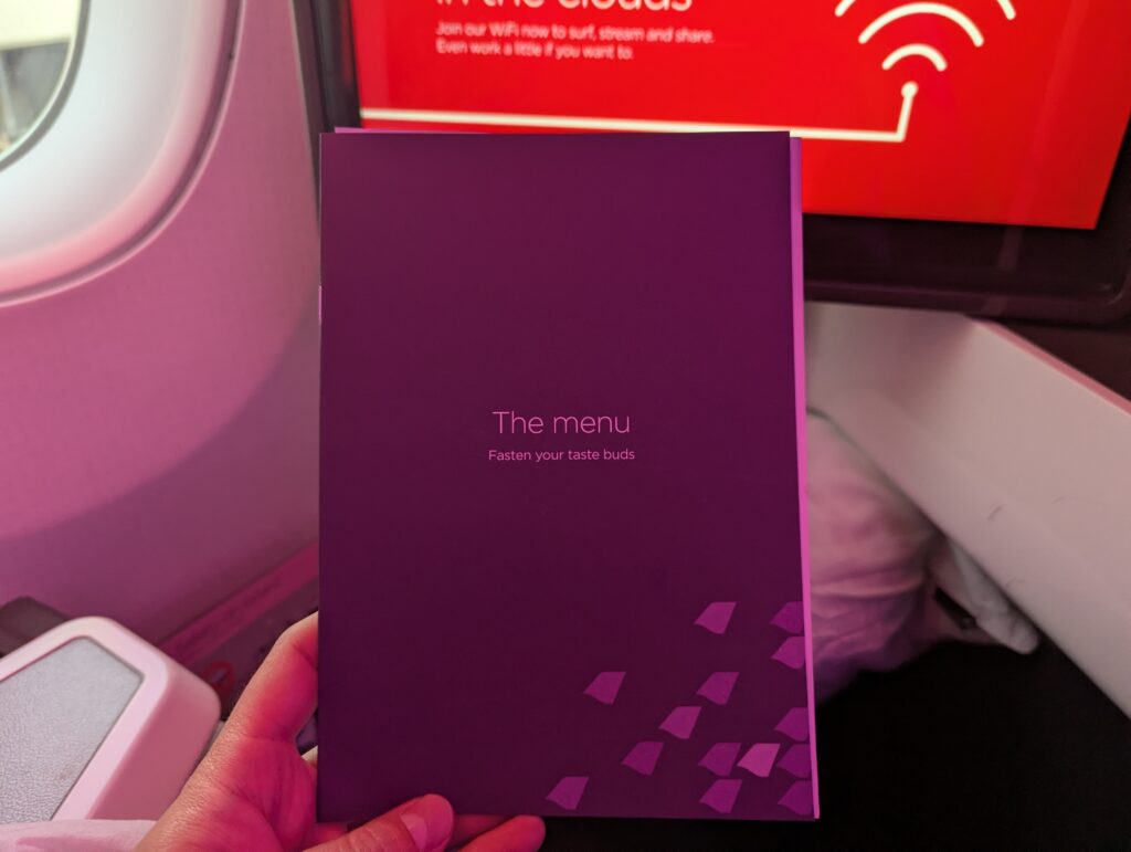 Virgin Atlantic A350-900 Upper Class Menu