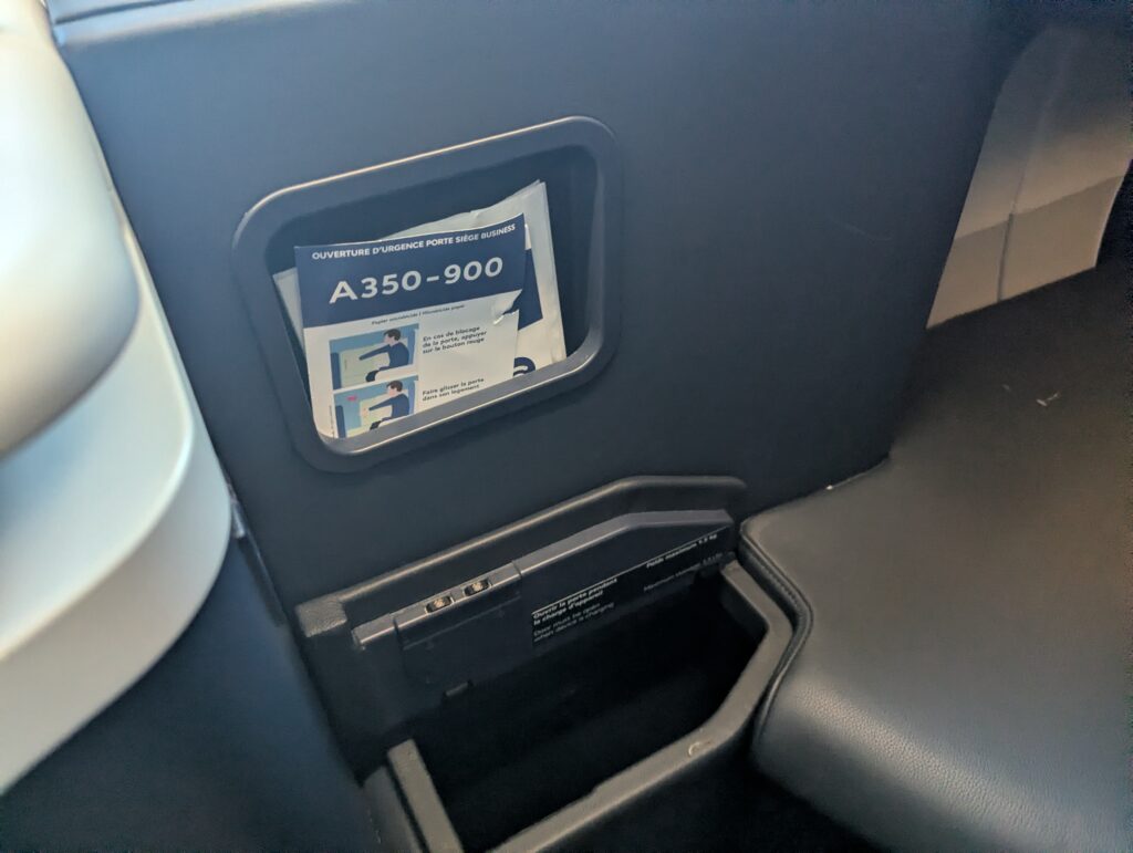 Air France A350-900 Business Class Seat Storage