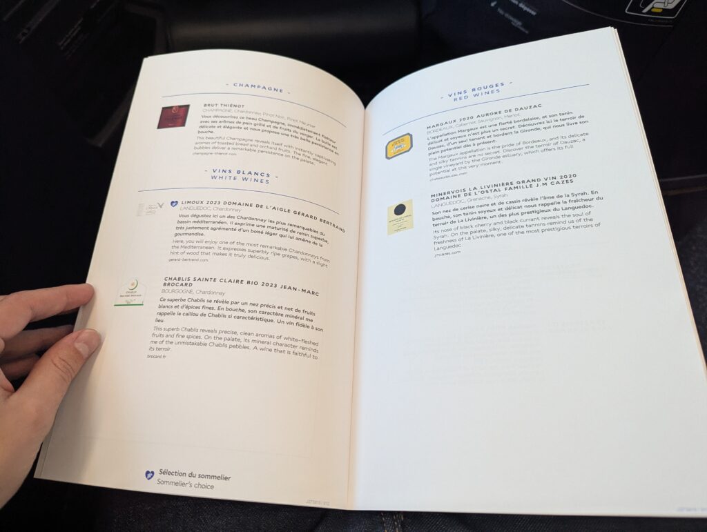 Air France A350-900 Business Class Menu