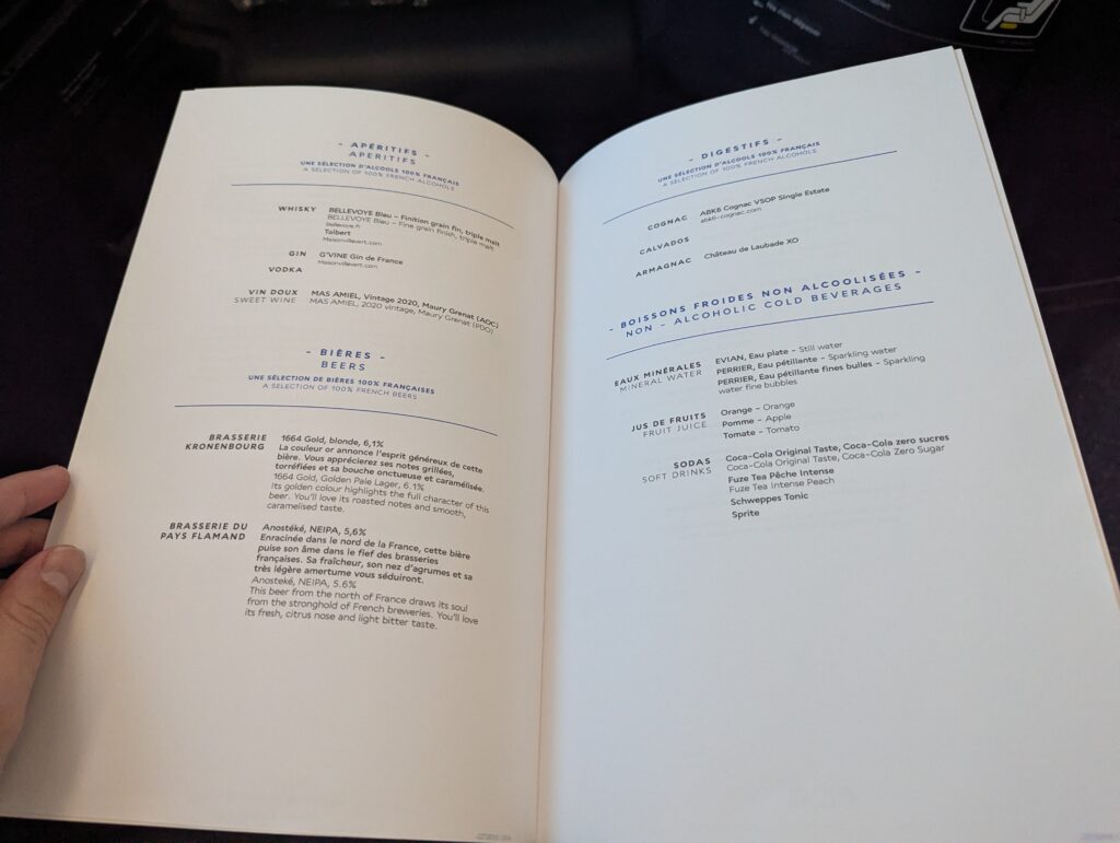 Air France A350-900 Business Class Menu