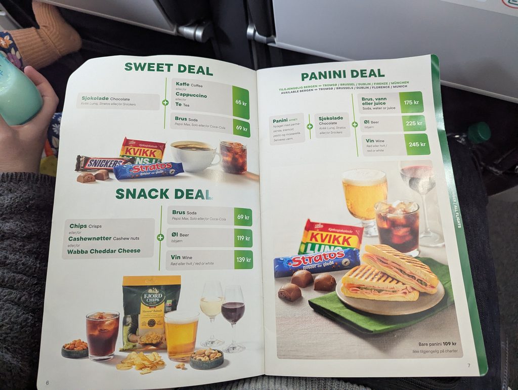 Widerøe E190 Drinks and Snack Menu