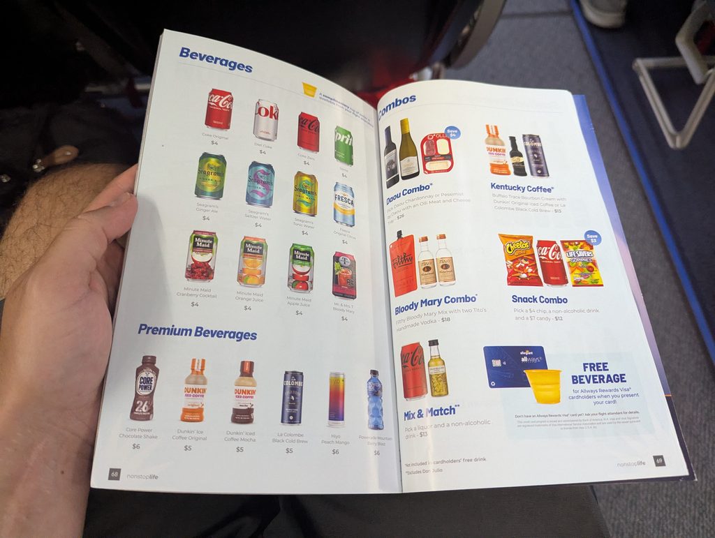 Allegiant 737-8 Max In Flight Drink and Snack Menu